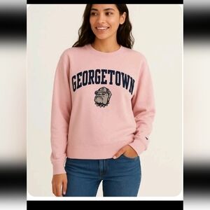 Champion Womens Pink Georgetown Hoyas Crew Neck Sweatshirt M